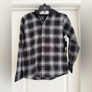 Volcom Black and White Plaid Hooded Flannel Shirt Jacket